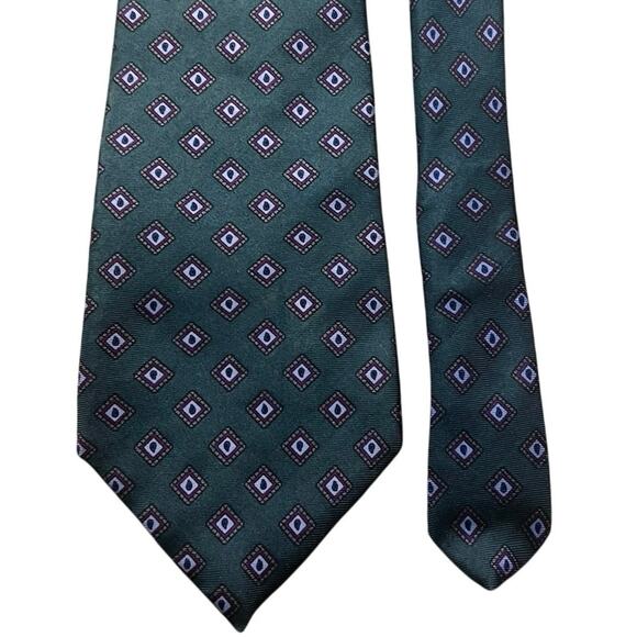 Christian Dior | Men’s Silk Tie | Dark Green & Magenta | Diamond Pattern - Picture 2 of 6